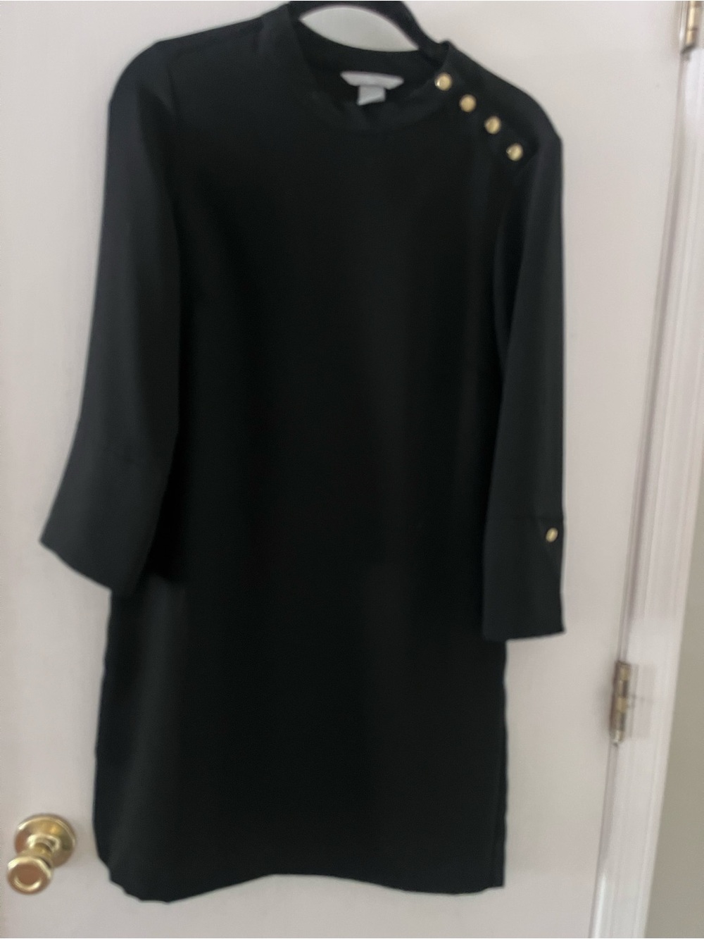 H&M Black Long-Sleeve Shift Dress with Gold Buttons